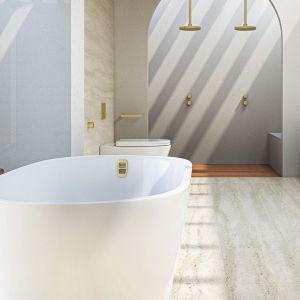 Arko 120 1500mm Freestanding Bath, White Gloss - Brushed Gold Bezel & Waste