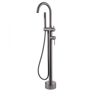 Kaya Floor Mounted Bath Mixer With Hand Shower, Gun Metal