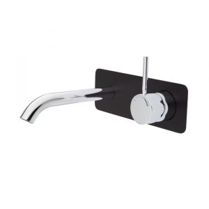 Kaya Up Wall Basin/Bath Mixer Set Square Plate, 160mm Outlet, Chrome and Matte Black