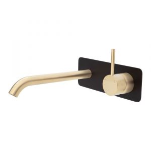 Kaya Up Wall Basin/Bath Mixer Set Square Plate, 200mm Outlet, Urban Brass and Matte Black