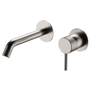 Axle Wall Basin/Bath Mixer Set, Round Plates, 160mm Outlet - Brushed Nickel