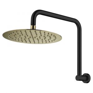 Kaya Gooseneck Shower Arm Set, Matte Black and Urban Brass