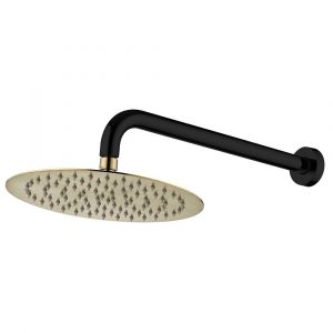 Kaya Wall Arm Shower Set, Matte Black and Urban Brass