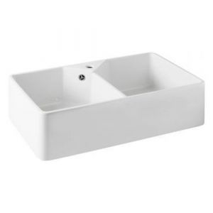 Chester 80X50 1Th Double Bowl Fireclay Sink Included Overflow Kit