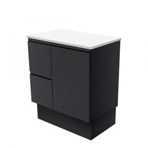 Fingerpull Satin Black 750 Freestanding Cabinet on Kickboard, Left Hand Drawers