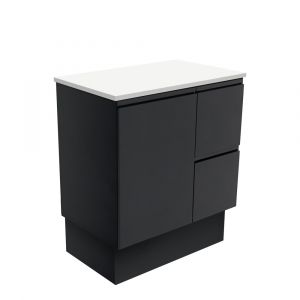 Fingerpull Satin Black 750 Freestanding Cabinet on Kickboard, Right Hand Drawers