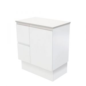 Fingerpull Satin White 750 Freestanding Cabinet on Kickboard, Left Hand Drawers