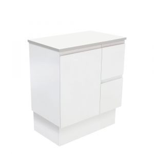 Fingerpull Satin White 750 Freestanding Cabinet on Kickboard, Right Hand Drawers
