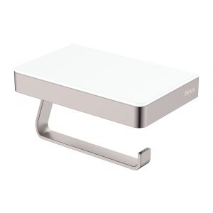 Tono Toilet Roll Holder with Glass Shelf, Brushed Nickel