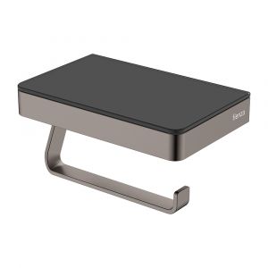 Tono Toilet Roll Holder with Glass Shelf, Gun Metal