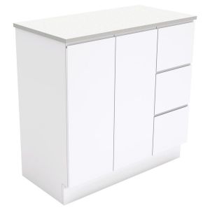Fingerpull Gloss White 900 Cabinet on Kickboard, Right Hand Drawers