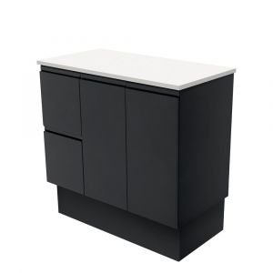 Fingerpull Satin Black 900 Freestanding Cabinet on Kickboard, Left Hand Drawers