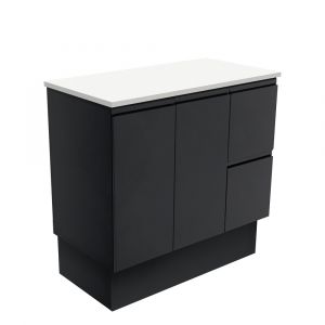Fingerpull Satin Black 900 Freestanding Cabinet on Kickboard, Right Hand Drawers