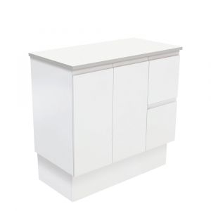 Fingerpull Satin White 900 Freestanding Cabinet on Kickboard, Right Hand Drawers
