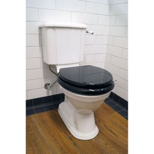 Birmingham Close Coupled Toilet With Gold Fittings - Black Seat