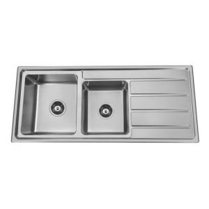 Traditionell 1 3/4 Bowl Sink Square Corner 1TH Stainless Steel Left Hand Side