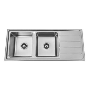 Traditionell Double Bowl Sink Square Corner 1TH Stainless Steel Left Hand Side