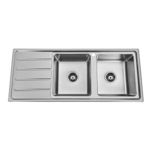 Traditionell Double Bowl Sink Square Corner 1TH Stainless Steel Right Hand Side