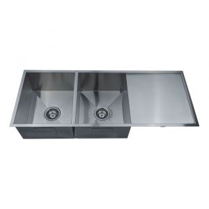 Quad Lux Under/Overmount Double Bowl Sink with Drainer Stainless Steel