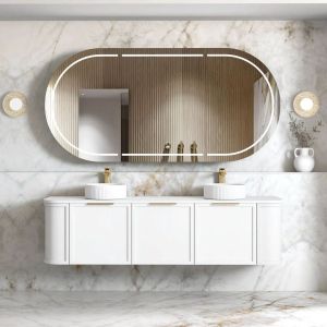 Hampshire 1800mm Satin White Wall Hung Curve Vanity