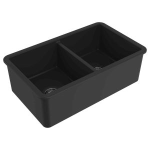 Kit-Cuisine 81X49 Inset/Undermount Fireclay Sink Matte Black With Overflow Included Waste