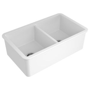 Kit-Cuisine 81X49 Inset/Undermount Fireclay Sink Gloss White With Overflow Included Waste