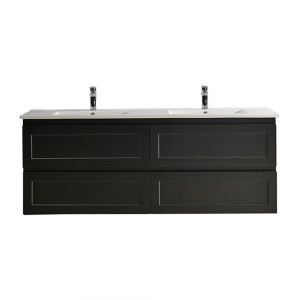 Tiffany 1500mm Double Basin Wall Hung Vanity Cabinet Matte Black