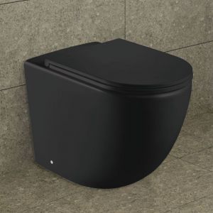 Koko Matte Black Wall-Faced Toilet Suite - Pan + Seat + R&T In-Wall Cistern, S-Trap