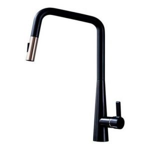 Kuchendesigner Pull-Out Curved Kitchen Mixer Black and Rose Gold