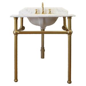 Mayer Brushed Brass Basin Stand With 75X55 Marble Top - 1 Taphole