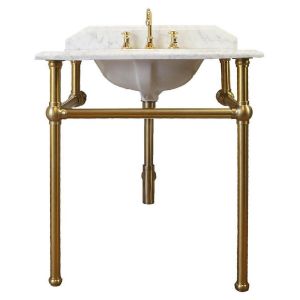 Mayer Brushed Brass Basin Stand With 75X55 Marble Top - 3 Taphole