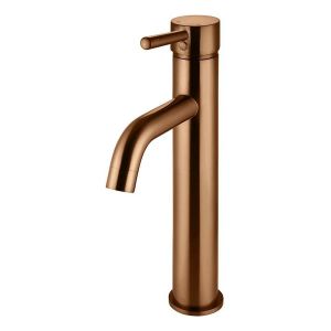 Round Tall Curved Basin Mixer , Lustre Bronze