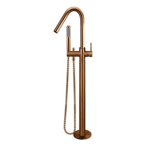 Round Freestanding Bath Spout and Hand Shower , Lustre Bronze