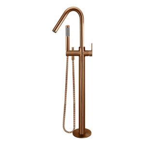 Round Freestanding Bath Spout and Hand Shower - Paddle Handle, Lustre Bronze