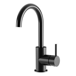 Round Gooseneck Basin Mixer, Matte Black