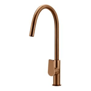 Round Piccola Pull Out Kitchen Mixer Tap - Paddle Handle, Lustre Bronze