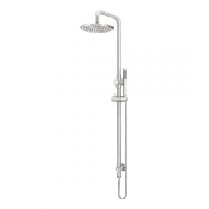 Round Combination Shower Rail, 200mm Rose, Single Function Hand Shower Brushed Nickel