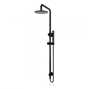 Round Combination Shower Rail 200mm Rose, Single Function Hand Shower Matte Black