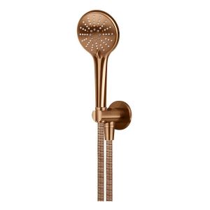 Round Hand Shower on Fixed Bracket, Three Function Hand Shower, Lustre Bronze