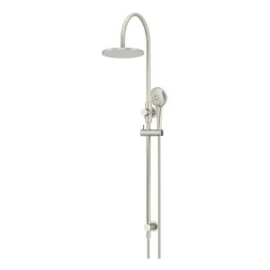 200mm Round Overhead Shower Rail, Three Function Hand Shower, Brushed Nickel