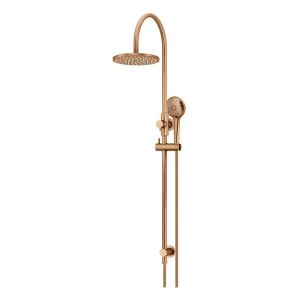 200mm Round Overhead Shower Rail, Three Function Hand Shower, Lustre Bronze