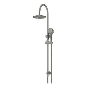 200mm Round Overhead Shower Rail, Three Function Hand Shower, Shadow Gunmetal