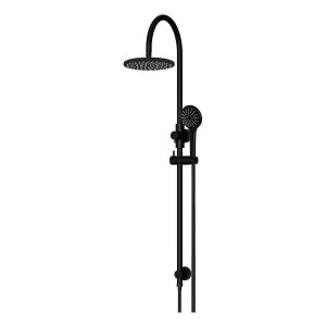 200mm Round Overhead Shower Rail, Three Function Hand Shower, Matte Black