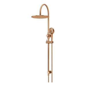 300mm Round Overhead Shower Rail, Three Function Hand Shower, Lustre Bronze