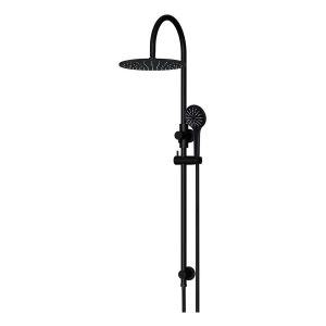 300mm Round Overhead Shower Rail, Three Function Hand Shower, Matte Black