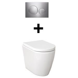 Narva Rimless Floor Pan With Thick Seat, Inwall Cistern & Brushed Stainless Steel Button