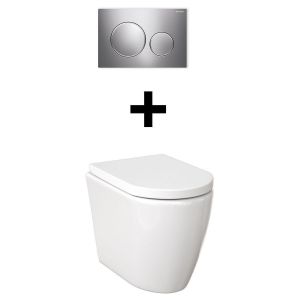 Narva Rimless Floor Pan With Thin Seat, Inwall Cistern & Brushed Stainless Steel Button