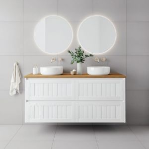 Bayside 1500mm Double Basin Wall Hung Vanity Cabinet Matte White