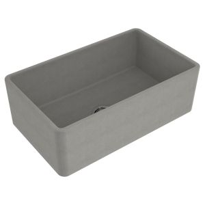 Kit-Novi 75X46 Fireclay Butler Sink - Concrete Look With Overflow Included Waste