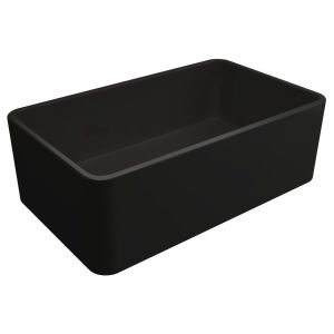 Kit-Novi 75X46 Fireclay Butler Sink - Matte Black With Overflow Included Waste